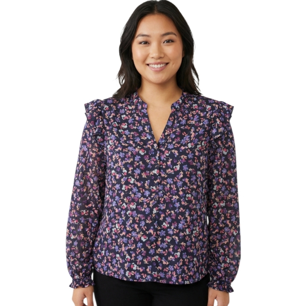 🌻NWT Zac & Rachel Floral Blouse - Purple Size L